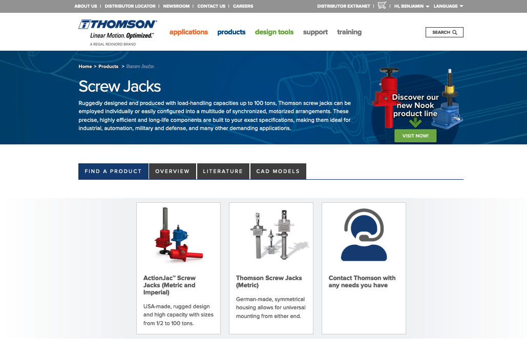 Thomson Linear Screw Jack Landing Page